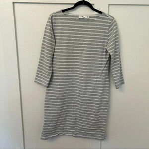 Vineyard Vines 100% Cotton 3/4 Sleeve Grey/White Striped Boatneck Dress Sz S